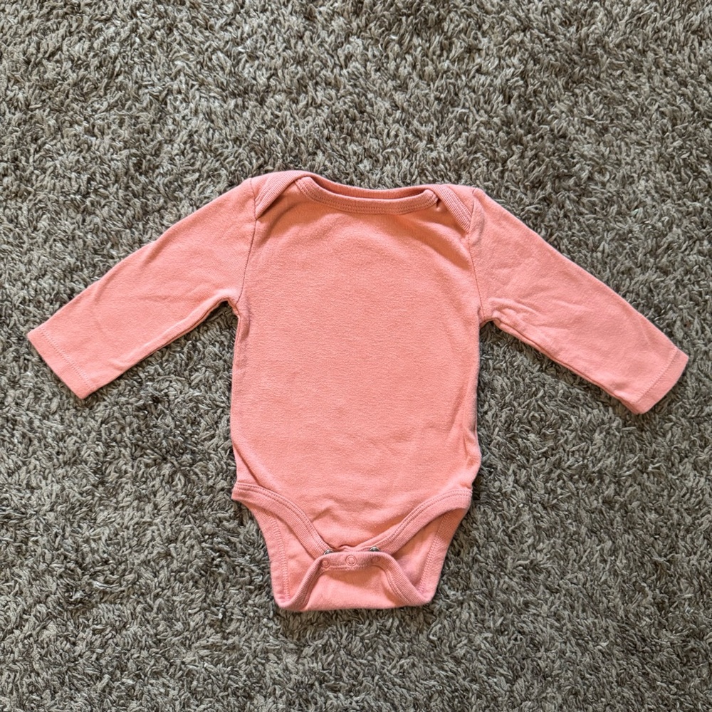 Cloud Island Coral Pink Long Sleeve Baby Onesie